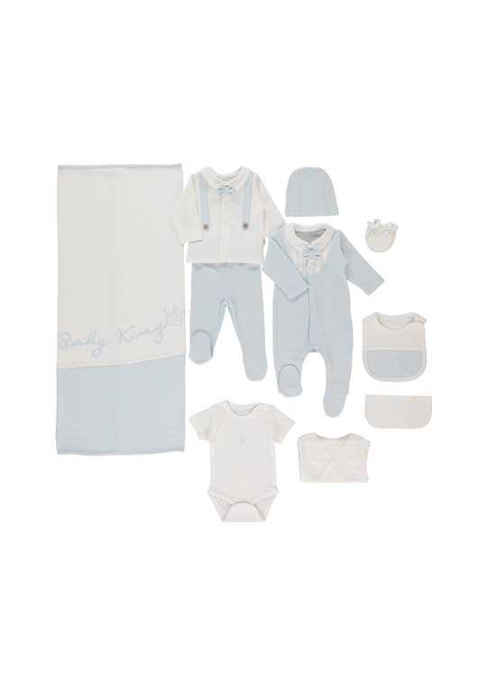 Set 10 Piese Maternitate Crem cu Bleu Baby King Z1057 Bebetto