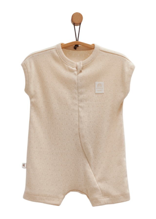 Salopeta Scurta Bej Bumbac Perforat cu Fermoar Move Boy TE1709 Mell Sweet Baby