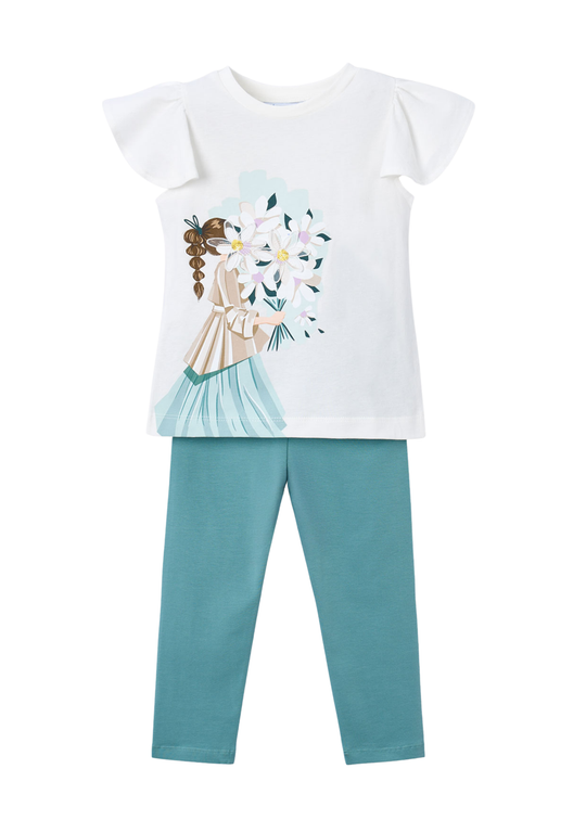 Set 2 Piese Tricou Alb si Colanti Verzi 3724 Mayoral