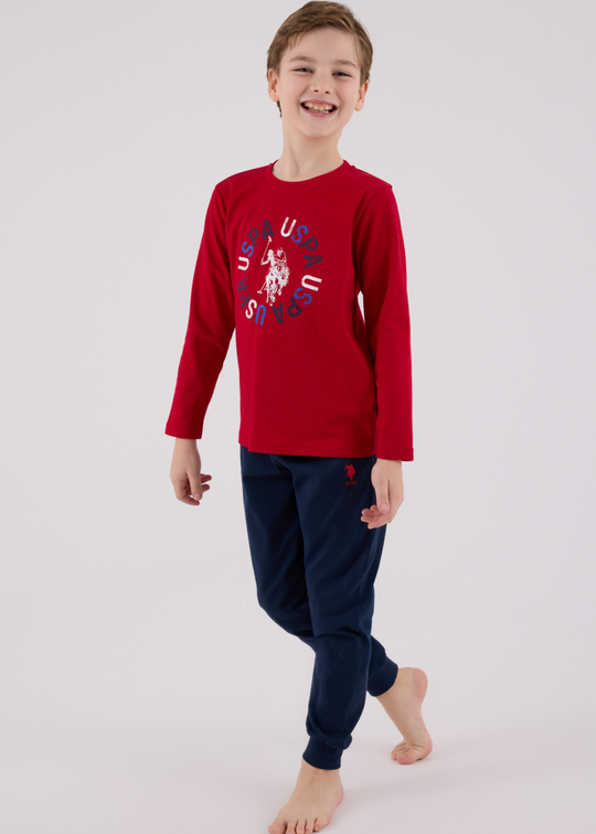 Trening 2 Piese Bleumarin cu Rosu Bluza si Pantaloni Lungi US2214-4 V1 Us Polo Assn