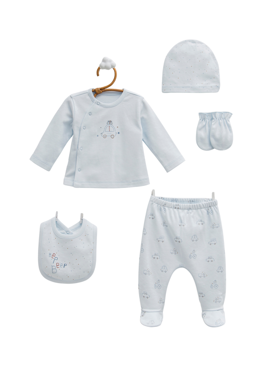 Set 5 Piese Nou Nascut Bleu cu Masini First Car ZE2215 Mell Sweet Baby