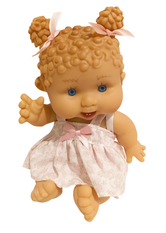 Papusa Parfumata cu Rochita Alba Imprimeu Floricele - 21 cm - 0494 - Nines