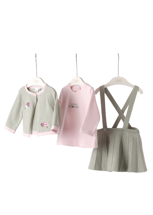 Set of 3 Knitted Skirt with Suspenders and Green Cardigan and Pink Blouse 4.297.00 iDO