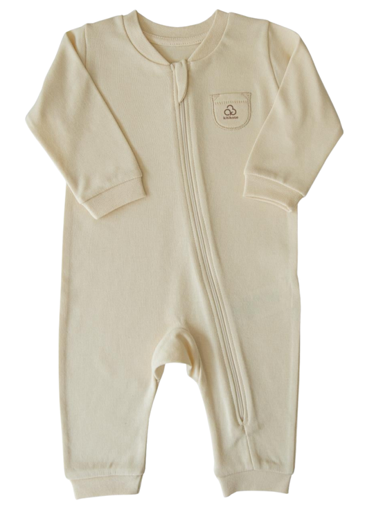 Beige Organic Cotton Long Jumpsuit with Zipper S08254 Kitikate