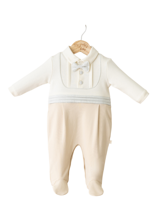 Cream Beige Long Jumpsuit with Bow Tie 4069 MyMio