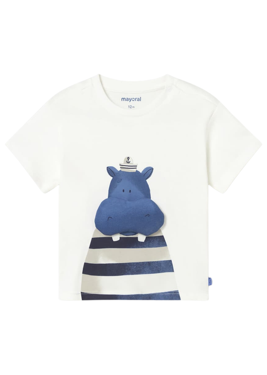 Tricou Crem Maneca Scurta cu Hipopotam 1011 Mayoral