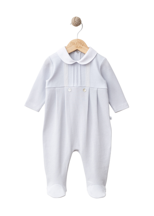 Salopeta Lunga Bumbac Gofrat Bleu cu Guler Rotund Alb 4386 MyMio