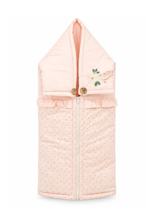 Paturica tip Sac cu Fermoar si Flori Brodate Roz pentru Fetite B900 – Bebetto