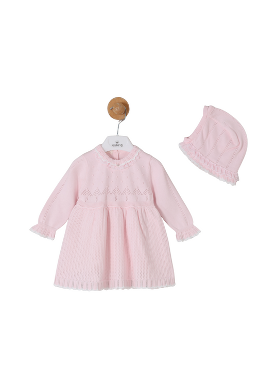 Rochie Tricotata Roz cu Maneca Lunga 5372 Leo King