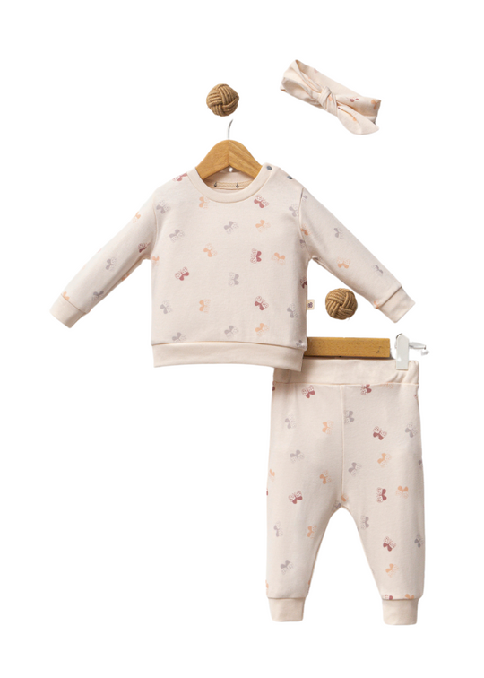 Set 2 Piese Bumbac Organic Bluza si Pantaloni Somon cu Fluturi 7031 Bubbles