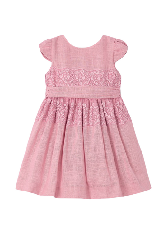 Pink Dress with Short Sleeves and Lace and Drawstring Waist 3911 Mayoral