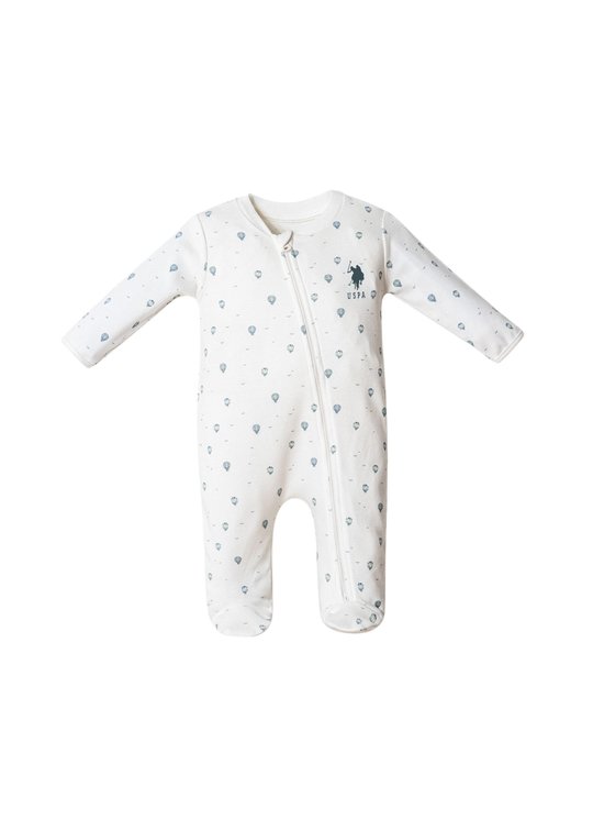 White Long Jumpsuit with Blue Balloon Print USB2854 V1 Us Polo Assn