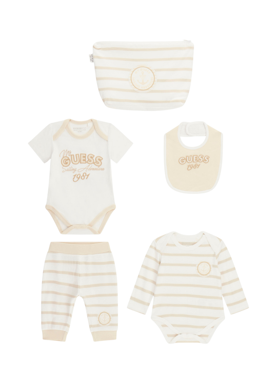 Set Bebelusi 5 Piese Crem cu Dungi Bej H6RW06 K85Z1 S02U Guess