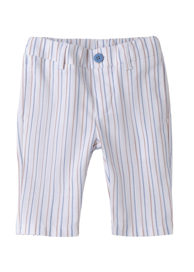 Pantaloni Lungi Albi cu Dungi Bej si Bleu 3.B618/00 Minibanda