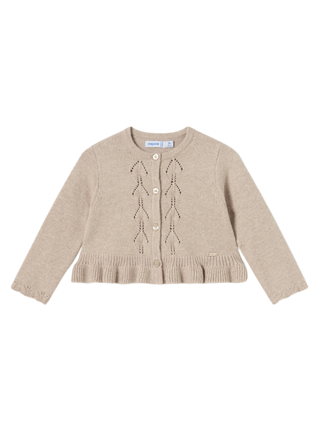 Cardigan tricot bej auriu cu volanas 2326 Mayoral