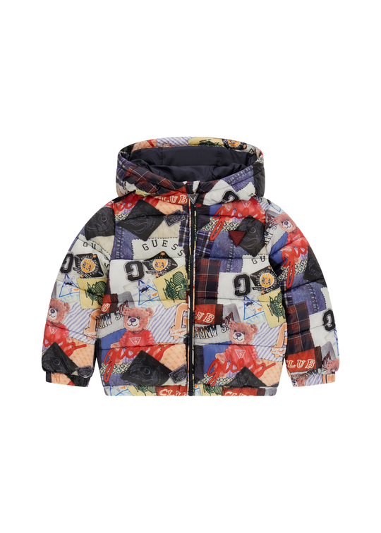 Geaca din Fas Matlasata cu Gluga Imprimeu Colorat N5YL05 WEGY0 P146 Guess