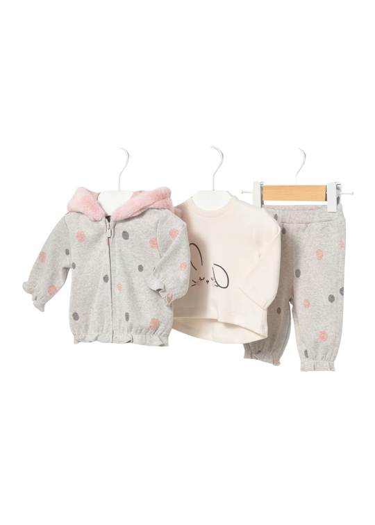 Trening Gri cu Hanorac Bluza Crem si Pantaloni pentru Fete – Mayoral
