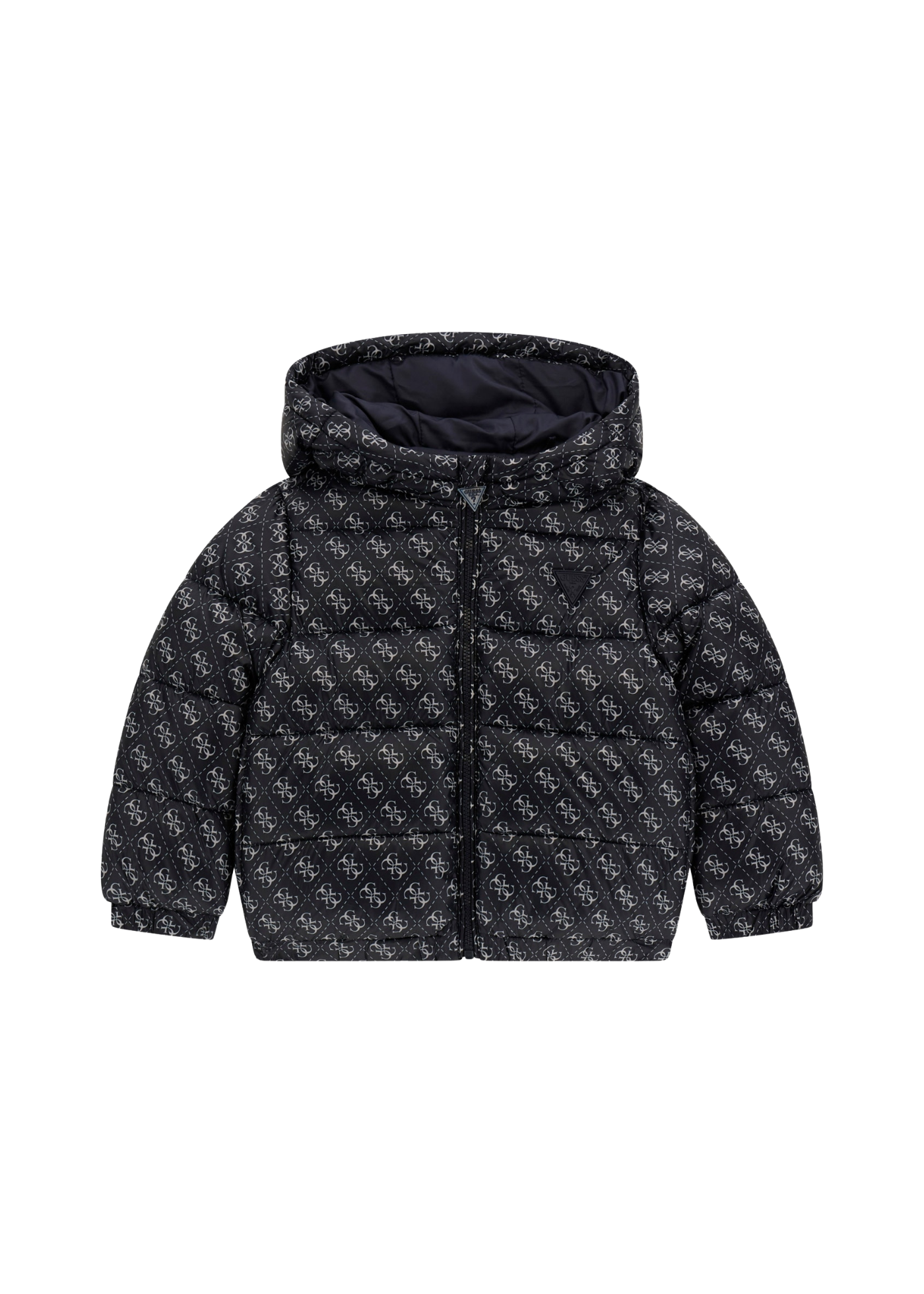 Geaca din Fas Matlasata cu Gluga Bleumarin cu Monograme N5YL05 WEGY0 P7SR Guess