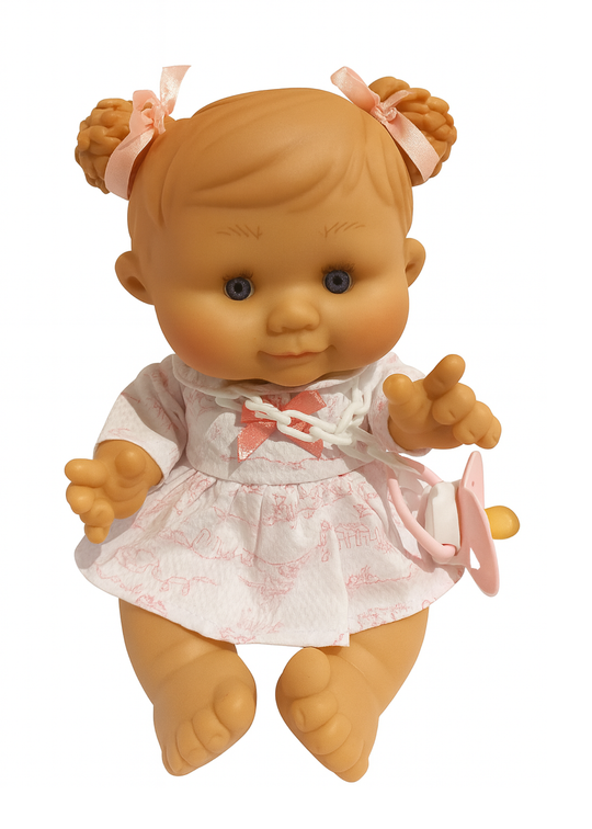 Papusa Parfumata Alba cu Imprimeu Floricele Roz - 26 cm - 0439 - Nines