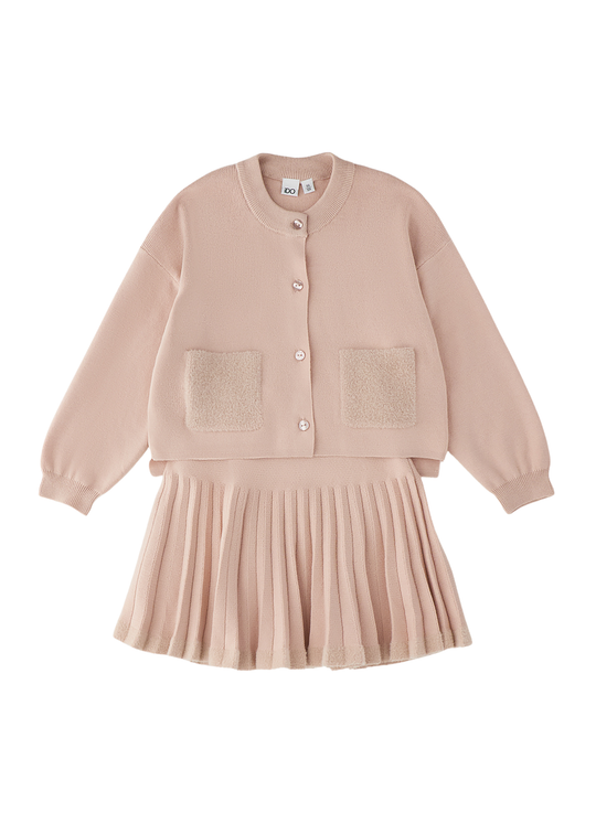 Set 2 Piese Tricotat Roz, Bluza si Fusta Plisata pentru Fete 4.H314/00 – iDO