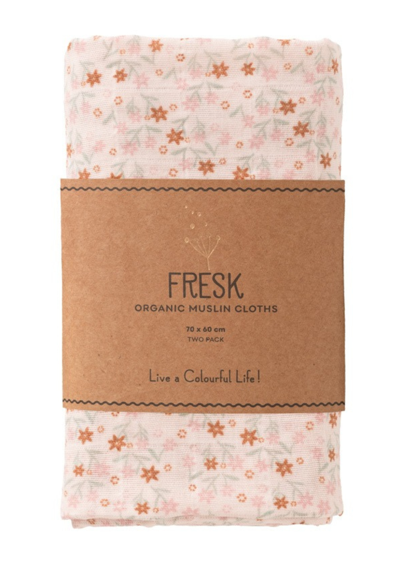 Set 2 Paturici Muselina Roz cu Imprimeu Floricele din Bumbac Organic 70x60 cm F115-75 Fresk