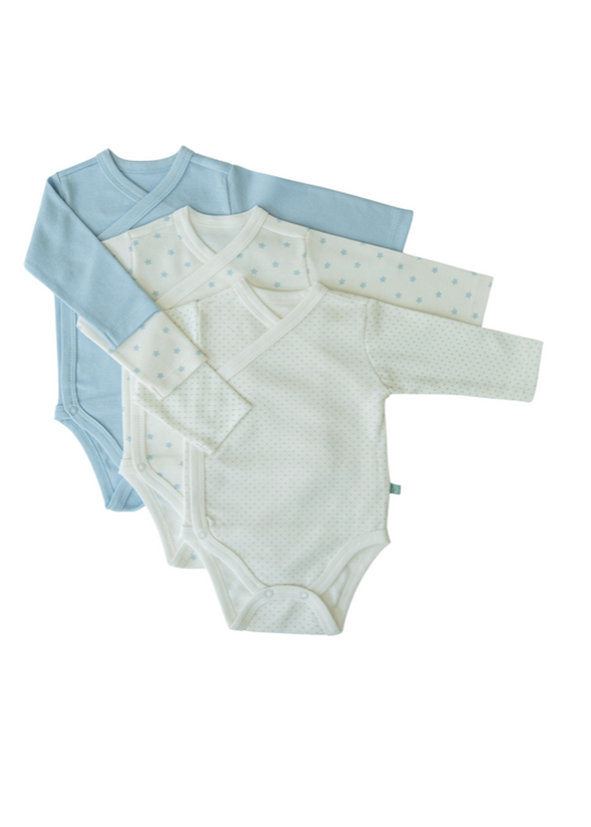 Set of 3 Long-Sleeve Organic Cotton Body Cream with Blue Stars and Spots S43521 KitiKate
