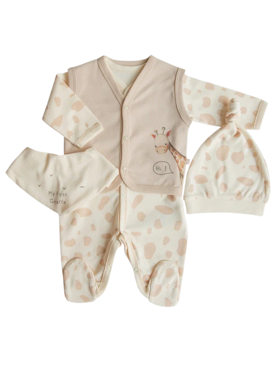 Set 4 Piese Salopeta cu Vesta Bej cu Girafa S57085 Kitikate