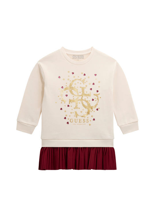 Rochie Crem cu Maneca Lunga cu Volan Bordo K5BK07 KAD74 G012 Guess