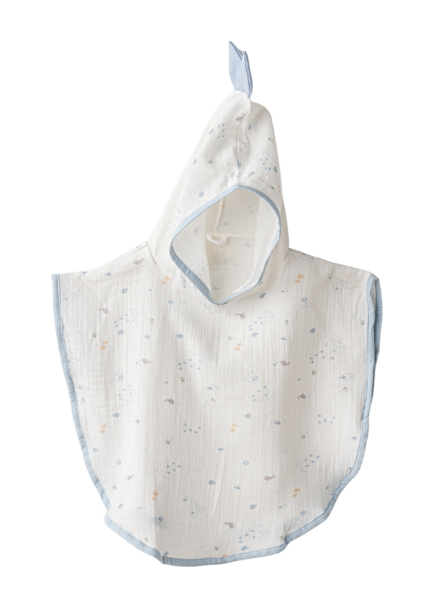 Poncho din Muselina Alb cu Bleu cu Imprimeu Pesti AC25612 Andywawa