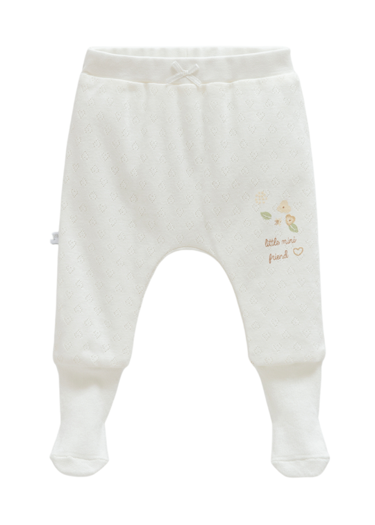 Pantaloni Lungi Crem cu Picior din Bumbac Perforat cu Flori APK1533 Mell Sweet Baby