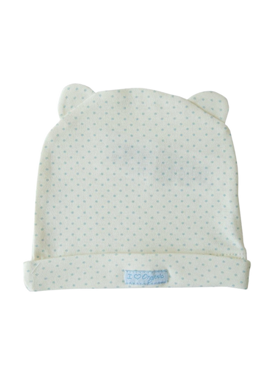 Cream Organic Cotton Hat with Blue Polka Dots S31221 KitiKate