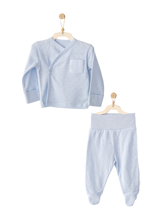Set 2 Piese Bleu Bluza cu Capse si Pantaloni cu Picior AC25557 Andywawa