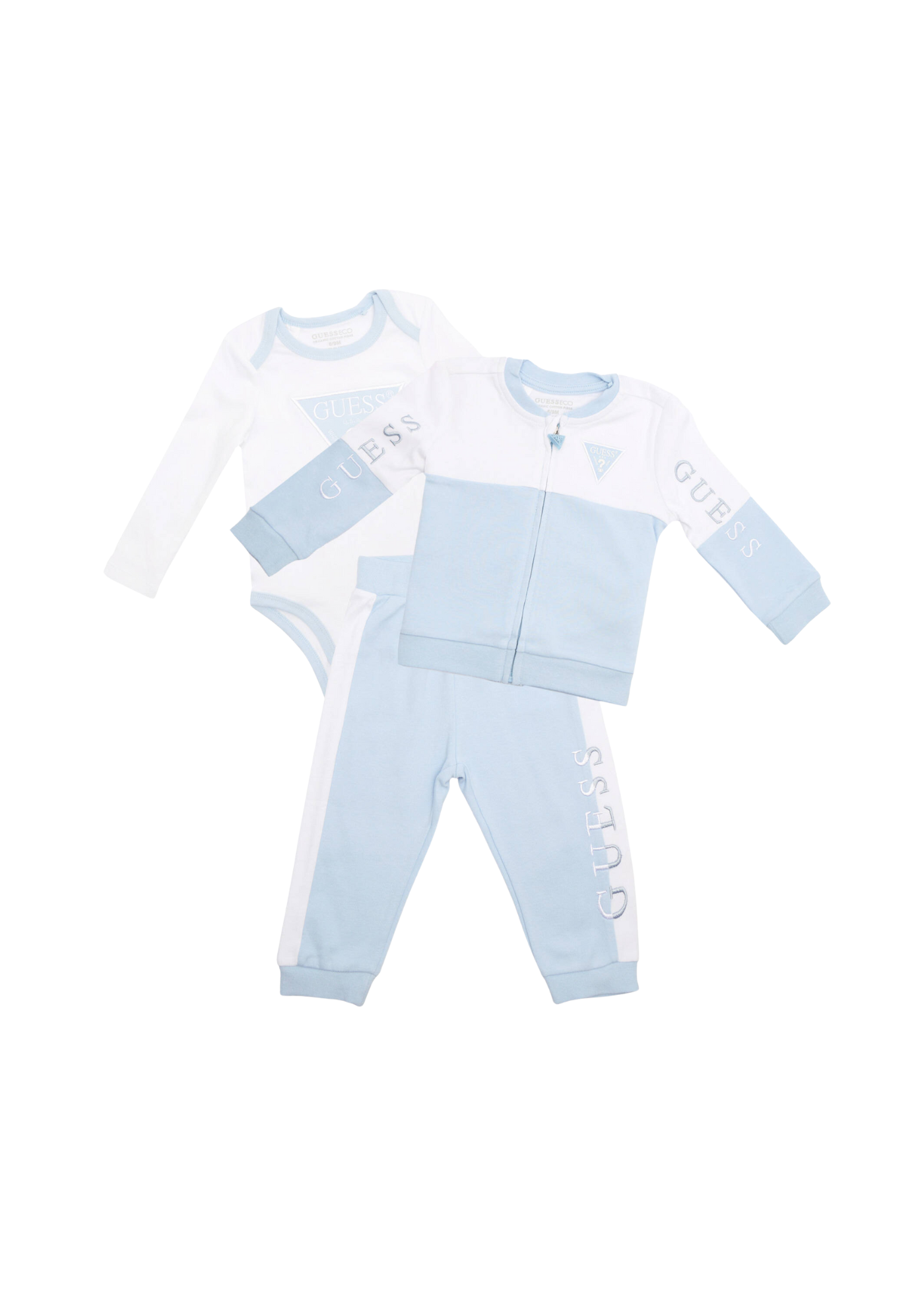 Trening 3 Piese Alb cu Bleu Body Hanorac si Pantaloni H4YW00 KA6W4 FI96 Guess