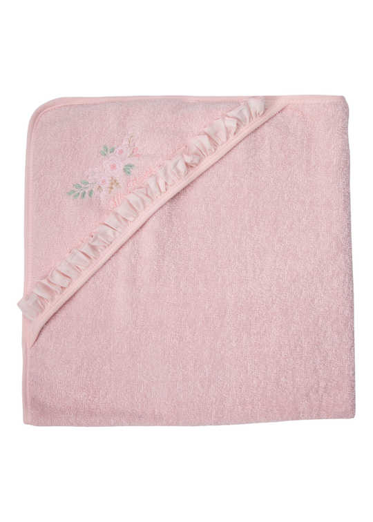 Prosop cu Gluga din Bumbac cu Broderie Florala si Volanase Roz pentru Fetite H499 – Bebetto