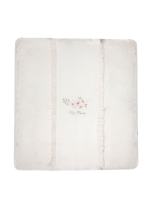 Paturica din Bumbac cu Volanase si Broderie Florala Crem pentru Fetite B892 – Bebetto