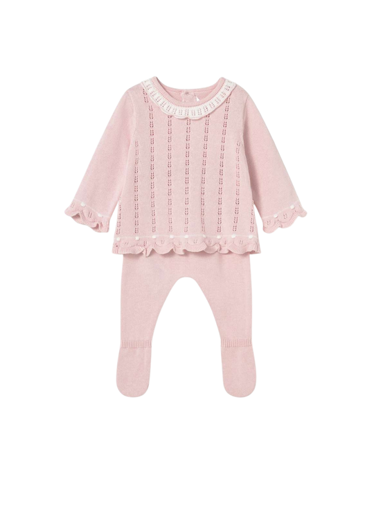 Set 2 Piese Tricotat Roz Bluza si Pantaloni 1594 Mayoral