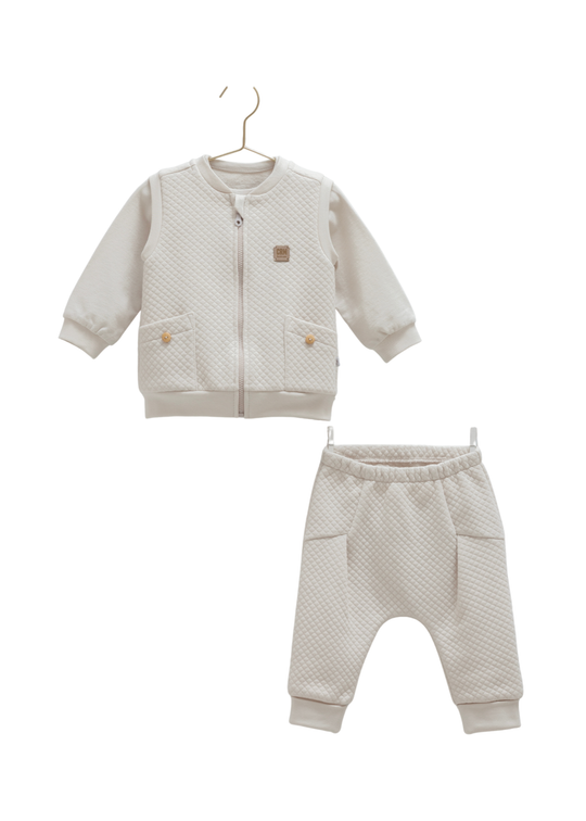 Trening 3 Piese Bluza cu Fermoar si Pantaloni Lungi Bej TKE2045 Mell Sweet Baby