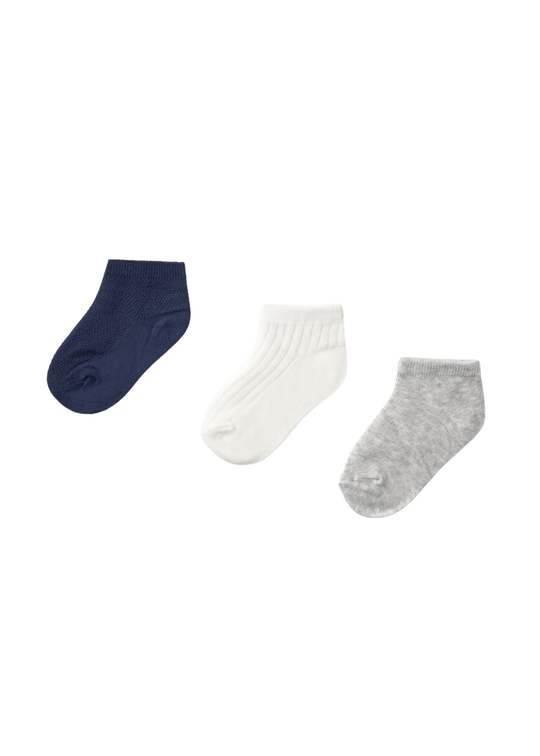Set 3 Perechi Sosete Scurte Gri cu Bleumarin pentru Baieti 10136 – Mayoral