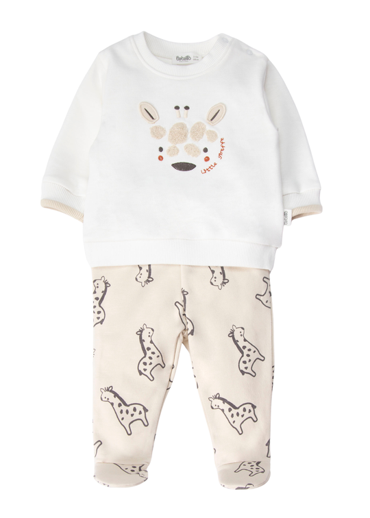 Set de 2 Piese, cu Hanorac cu Girafa Brodata si Pantaloni cu Girafe Bej K5536 – Bebetto
