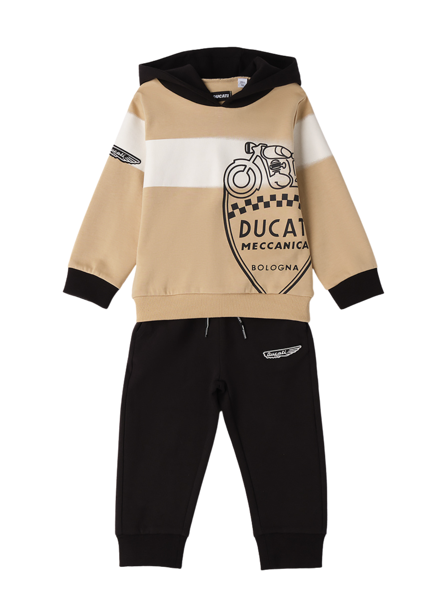 Trening 2 Piese Hanorac Bej cu Gluga si Pantalon Lung Negru G.F601/00 Ducati