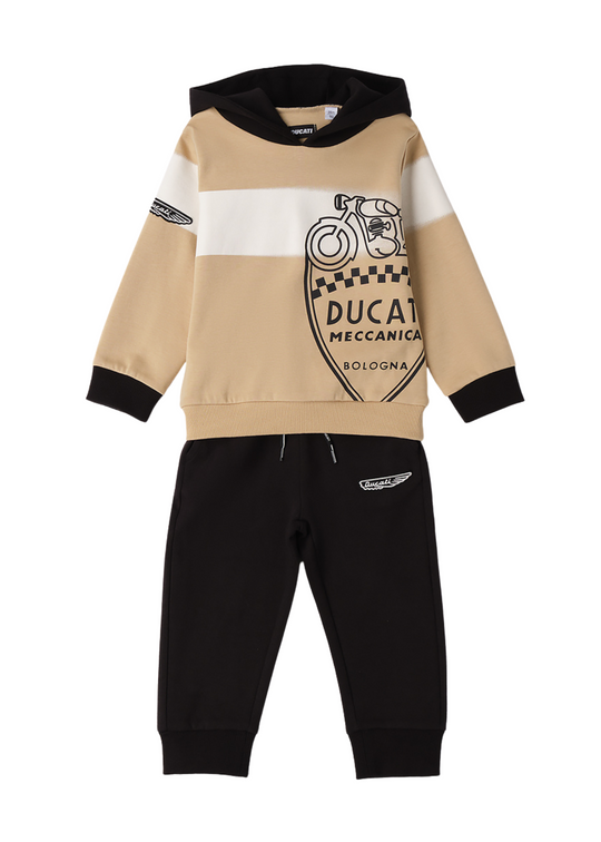 2 Piece Tracksuit Beige Hoodie and Black Long Pants G.F601/00 col 0731 Ducati
