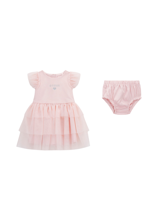 Rochie Roz cu Maneca Scurta si Volane din Tulle A6RK12 KAUH0 G62O  Guess