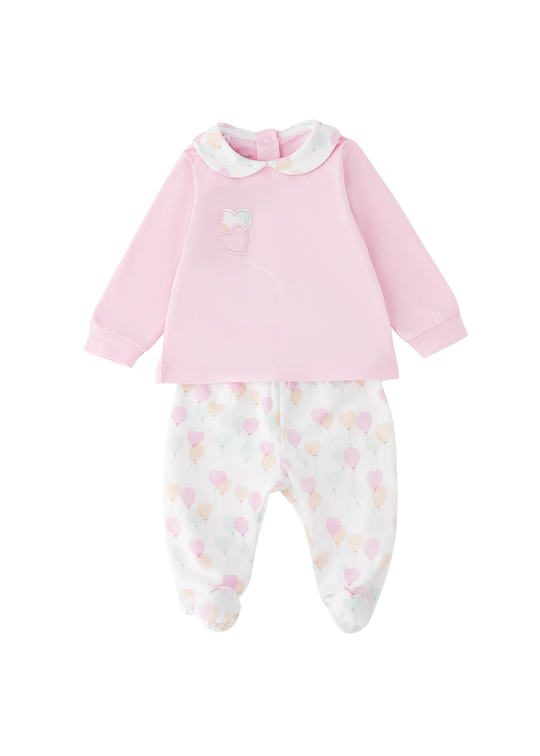 Set 2 Piese Bluza Roz Maneca Lunga Pantaloni Lungi Albi cu Baloane 3.G784/00 Minibanda