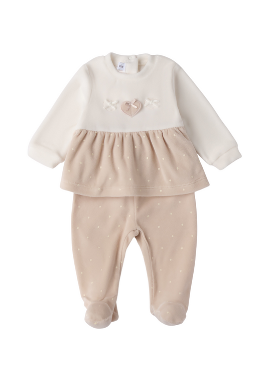 2 Piece Set Cream Velvet with Beige Blouse and Long Pants 3.F763/00 Minibanda