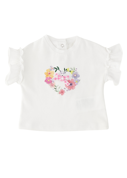 Tricou Alb Maneca Scurta Imprimeu Flori 3.G732/00 Minibanda