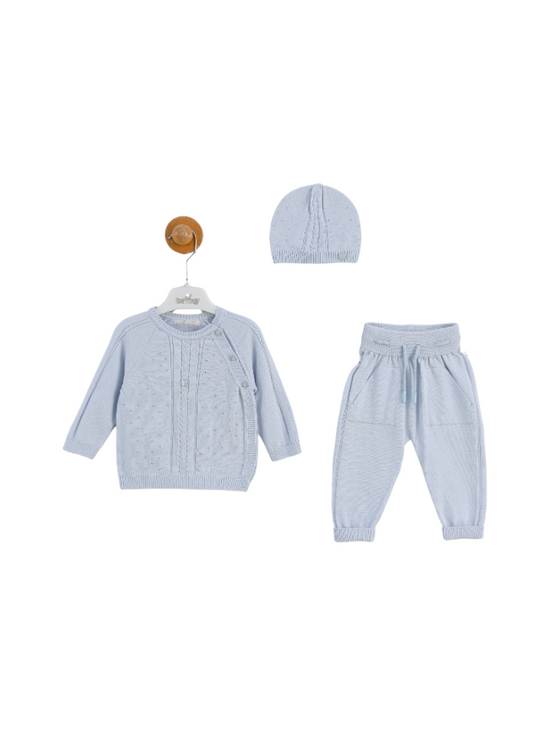 3 Piece Set Blue Knitted Blouse Long Pants and Hat 8533 Leo King