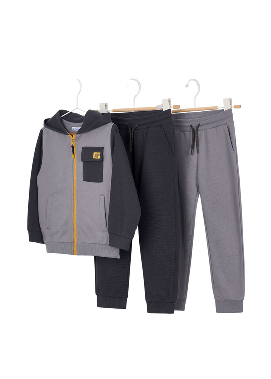 3 Piece Tracksuit Grey with Black Sweatshirt and Two Pairs of Pants 4808 Mayoral
