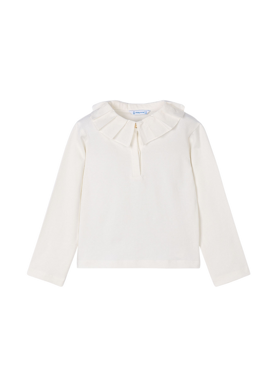 Ivory Long Sleeve Blouse with Pleated Collar 131 Mayoral
