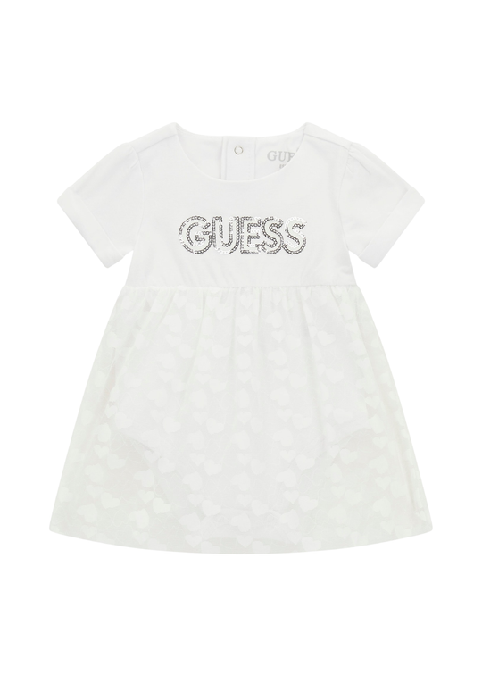 Rochie Tip Body Maneca Scurta Alba cu Inimi S6RG11 J1300 G011 Guess