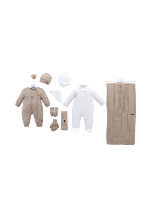 Set Maternitate 9 Piese Bej cu Lana Merinos 3447 Leo King